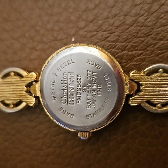 VTG CHRISTIAN BENET 1990s Mother of Pearl Baroque Yellow Cabochon Watch - Picture 2 of 10